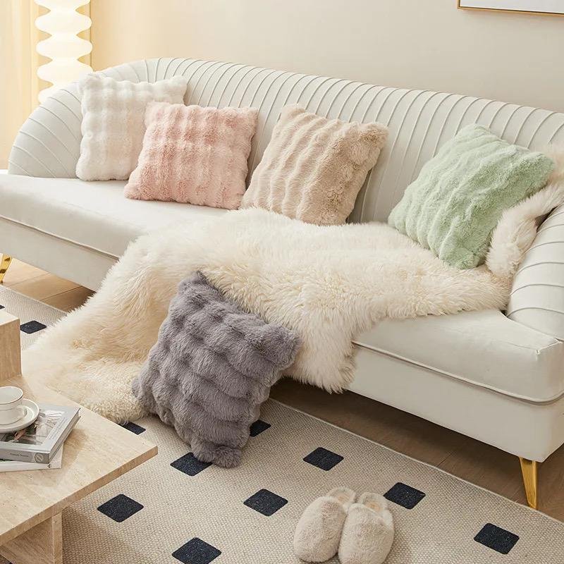 Rabbit Plush Throw Pillow Covers – Soft, Fluffy, Ergonomic Cushion Covers for Living Room, Sofa, and Bed